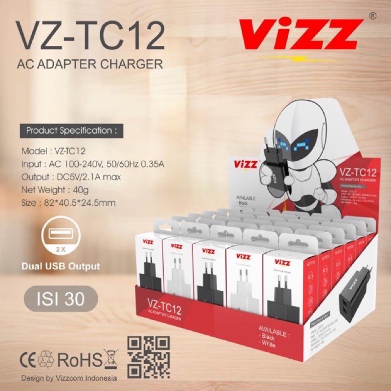 Batok Charger Vizz TC12, TC18 2USB 2,1A Travel Adaptor Cas