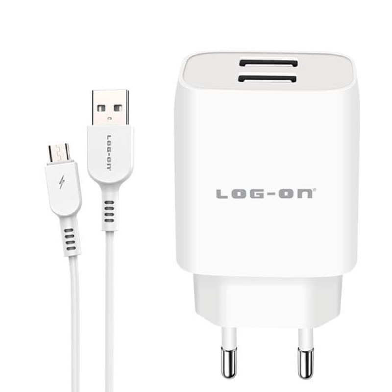 LOG ON LO-C31 CHARGER DUAL OUTPUT 2.4A FREE KABEL MICRO USB SMART IC PROMO SEN