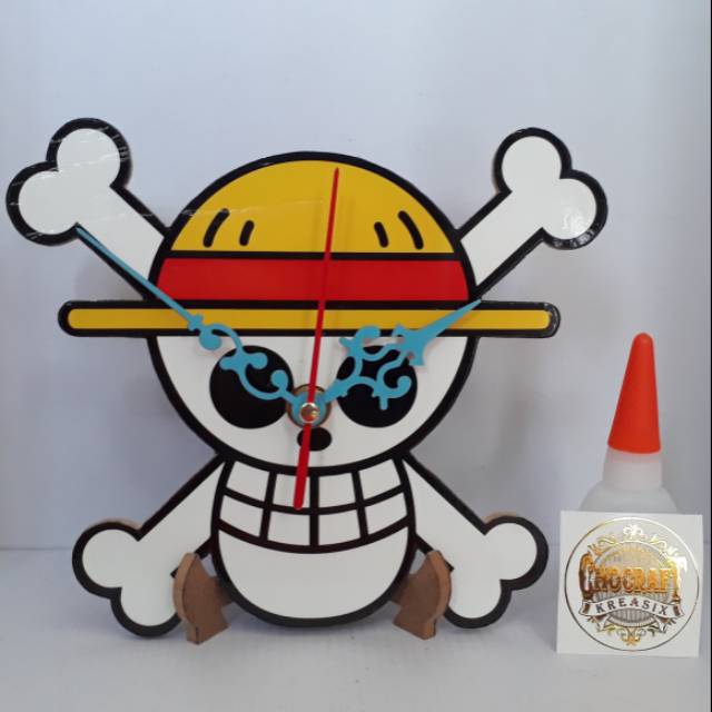 Jam meja bahan kayu mdf one piece mugiwara luffy anak laki perempuan kartun