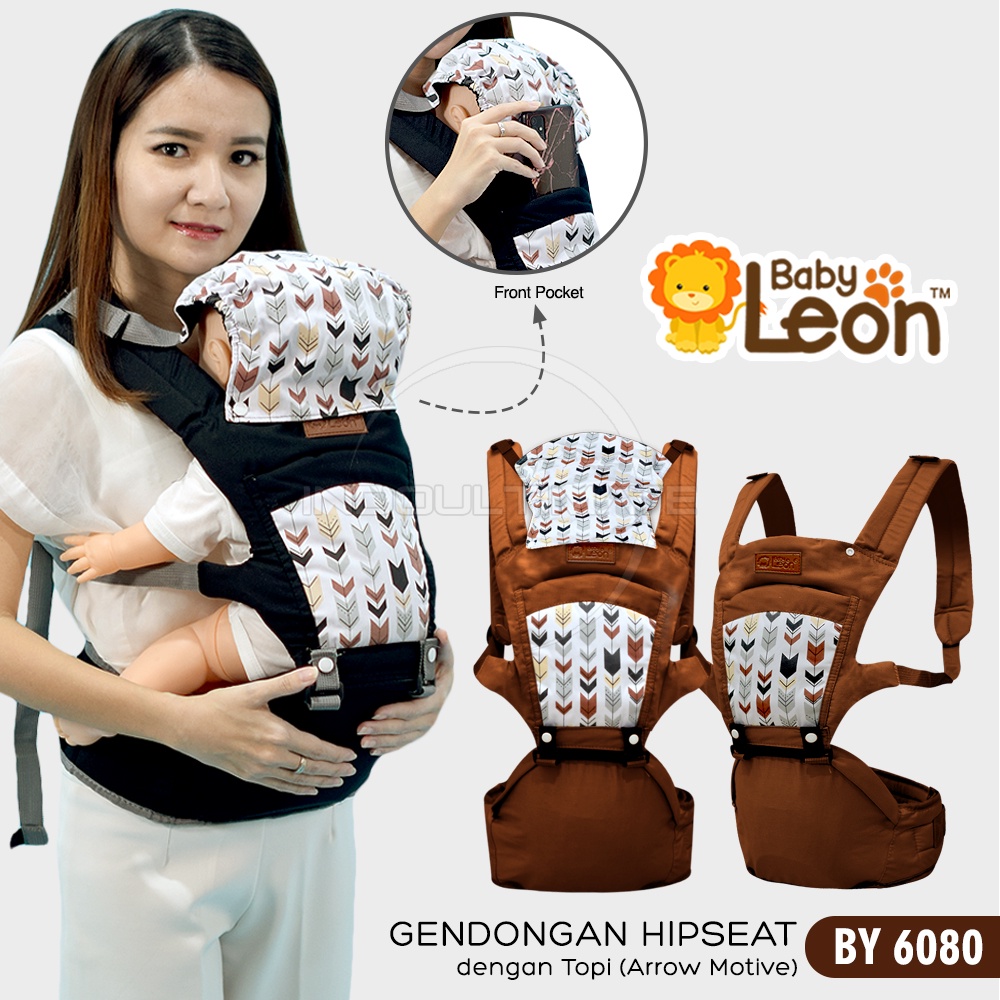 5in1 Way BY-6080 Gendongan Hipseat Bayi BABY LEON + Penutup Kepala Gendongan Bayi Depan Duduk