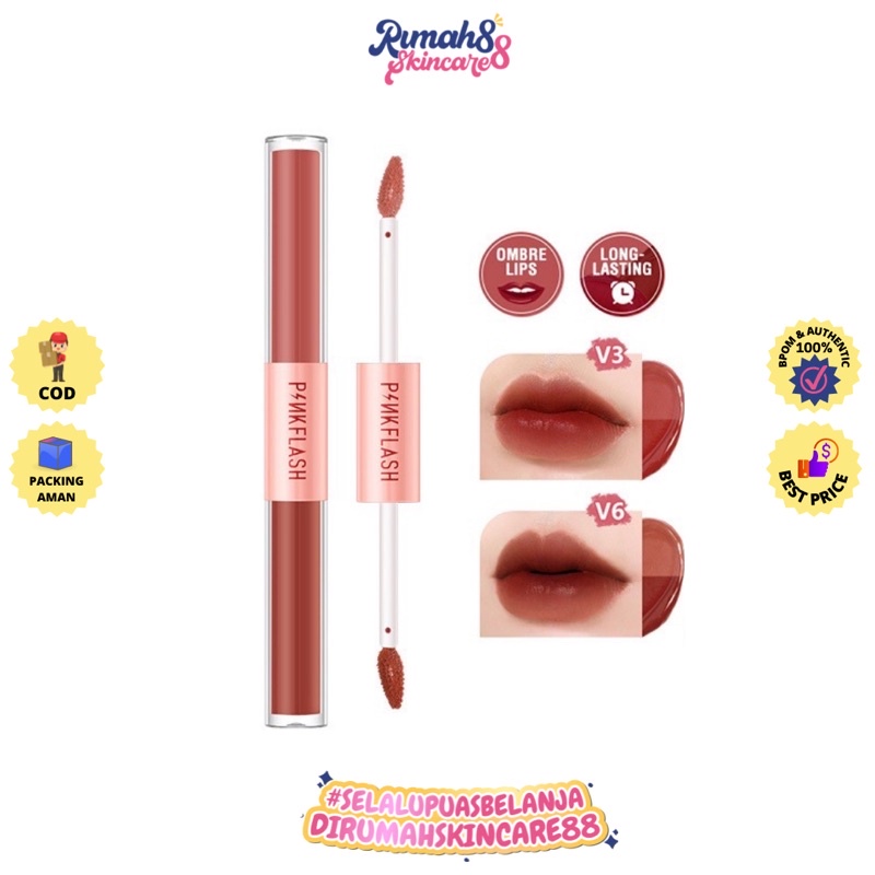 PINKFLASH DoubleSense 2 IN 1 Dual-ended Lipstick ombrelips Liquid Matte lipstik Velvet Tint