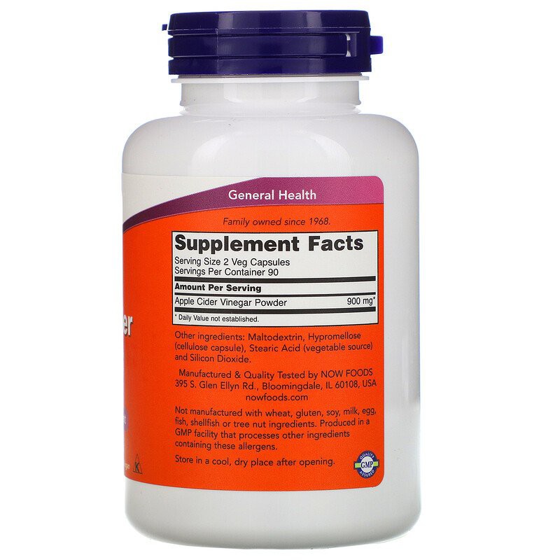 Now Foods Apple Cider Vinegar 450 mg 180 Veg Capsules Cuka Apel ORI USA