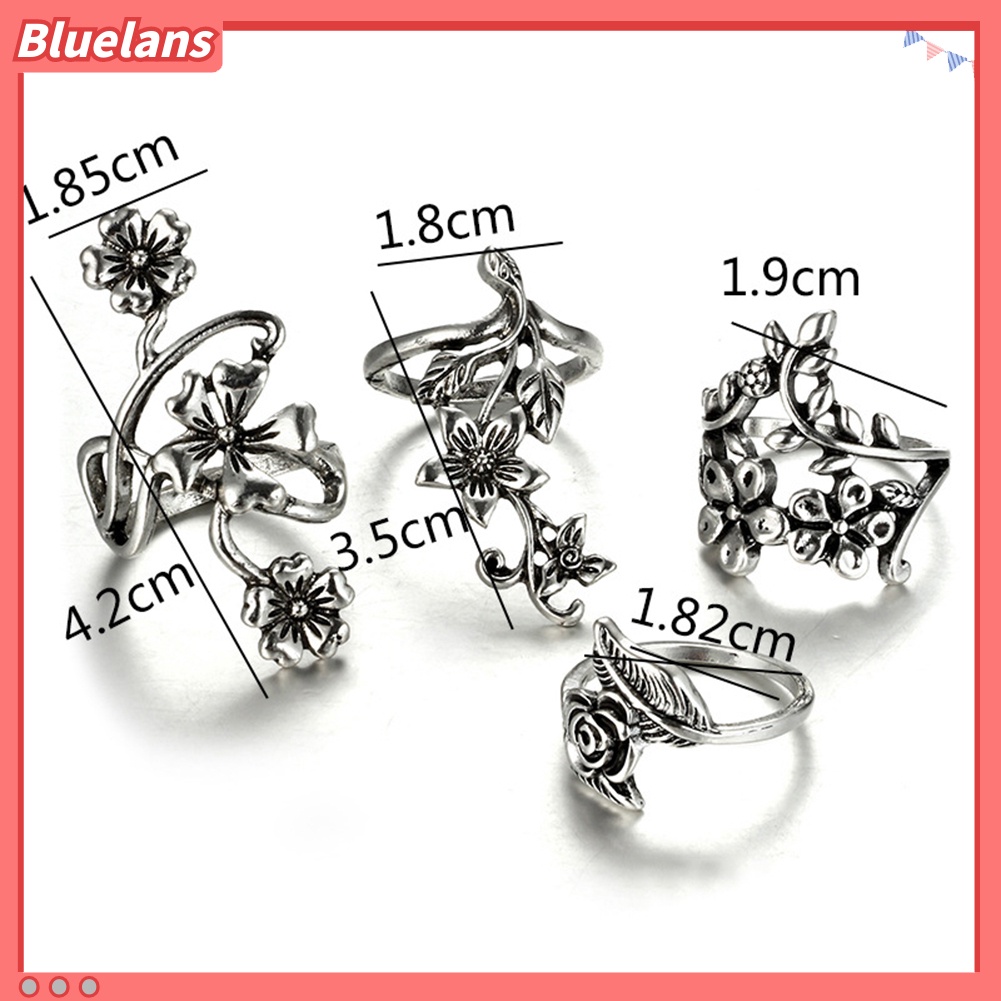 Bluelans Set Cincin Jari Desain Bunga Daun Merambat Gaya Vintage Untuk Wanita