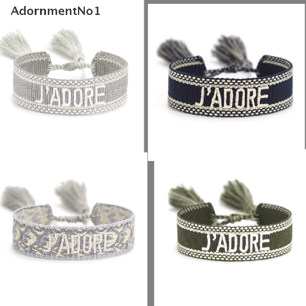 (AdornmentNo1) Gelang Tangan Tali Woven Motif Bordir Aksen Rumbai Gaya Boho Untuk Wanita