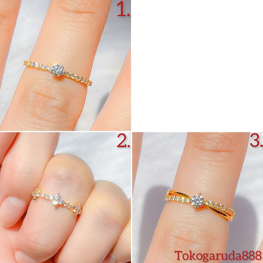 Cincin anak dan dewasa emas asli kadar 700 70% 16k solitaire mahkota permata tinggi like berlian mata sebaris mewah ringan 1 gram padat no 10 11 12 13 14 15 16 ring gold