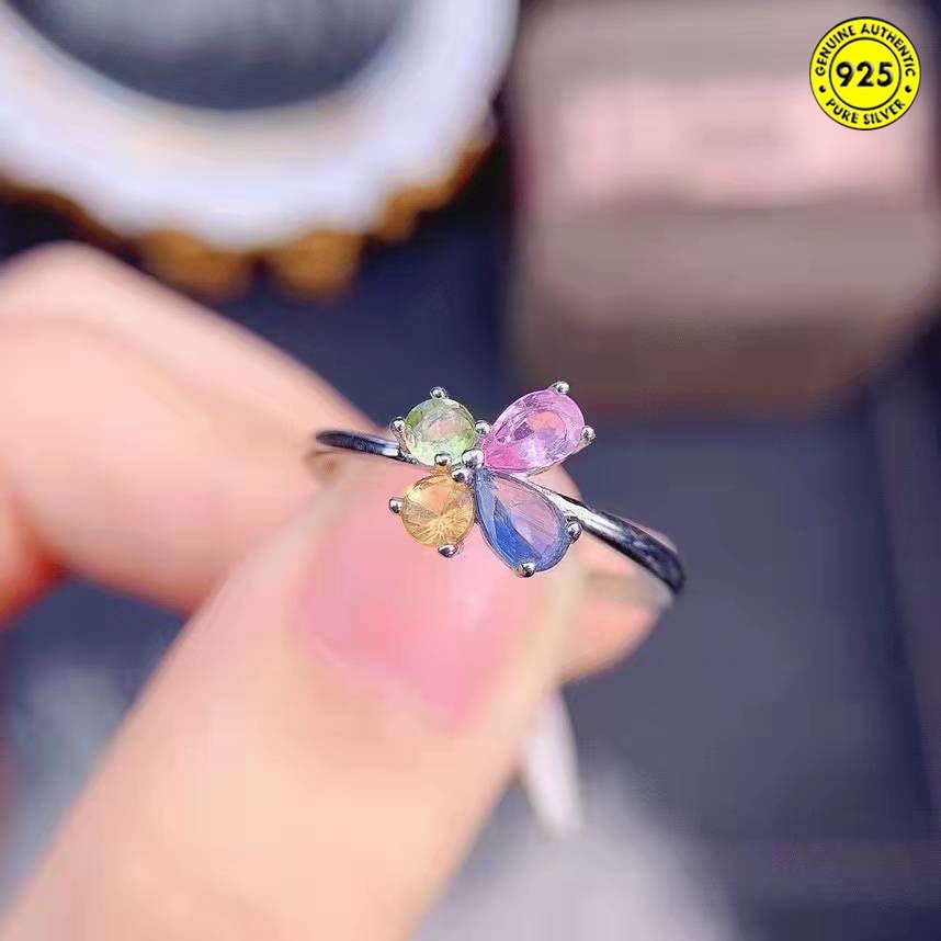 Cincin Model Terbuka Desain Kupu-Kupu Aksen Batu Permata Warna-Warni