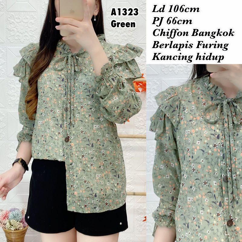Atasan blouse wanita bunga chiffon bangkok A1323