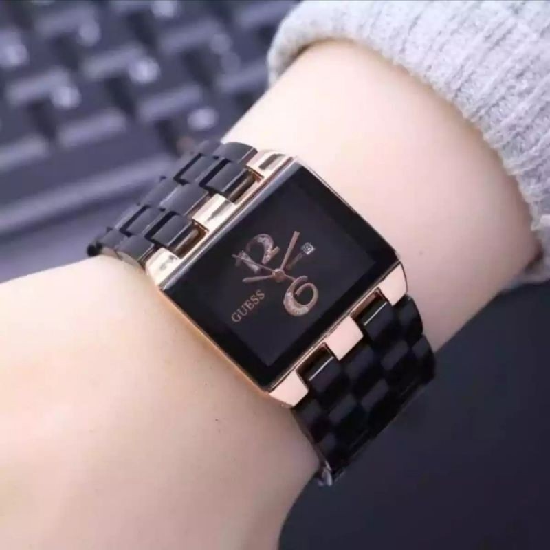 (Cod)Jam Tangan Wanita Fashion Gues mika Tanggal aktif Strap Mika (Dikirim Jakarta)