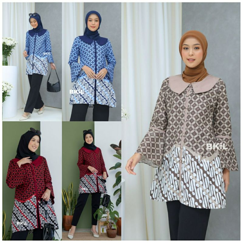 Baju Tunik Batik Azahra Bestseller Ukuran M, L, XL, Dan XXL Baju Kerja, Kantor, Kuliah, Seragam, Kon