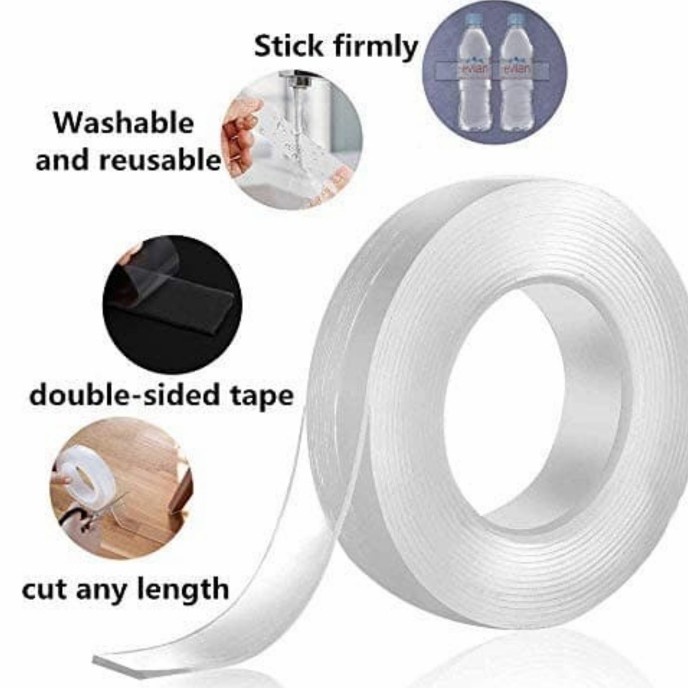 Double tape isolasi bening 3x500cm tebal 1mm dobel tip transparan