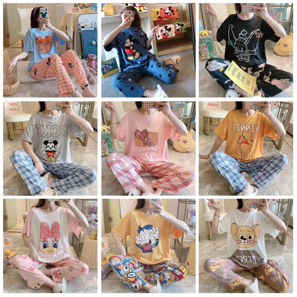 Piyama CP Wanita Versi Korea Diimpor Pakaian Rumah Kasual Kartun Yang Nyaman