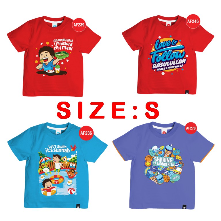 Kaos Afrakids Laki-laki Size S / Kaos Anak Muslim SIZE S (untuk size M, L, XL &amp; XXL ada di etalase yang berbeda)