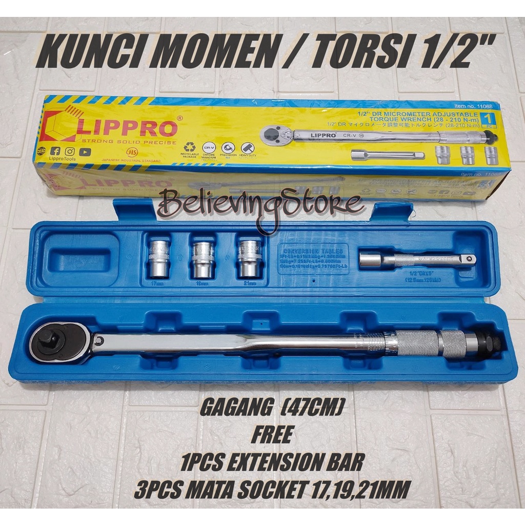 KUNCI TORSI TORQUE  1/2 INCHI 28 - 210 NM / KUNCI MOMEN RACHET TORSI