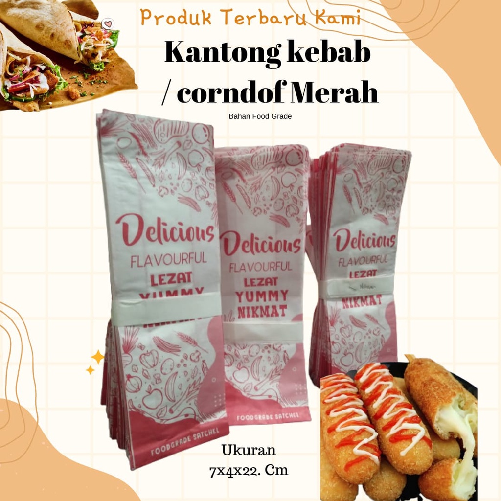 

Kantong Kemasan Kebab Ekonomis foodgrade – Greaseproof Merah hijau 50lembar