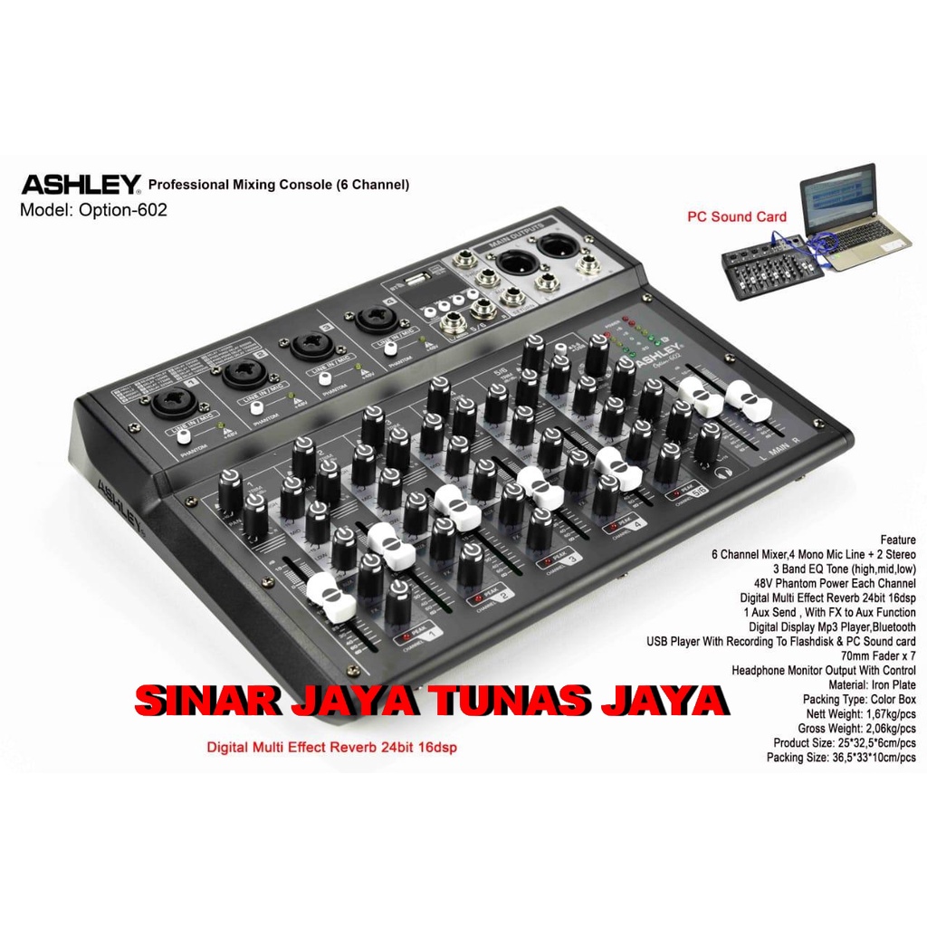 Mixer Ashley Option 602 - option602 6 Channel Bluetooth - PC Soundcard Original Produk