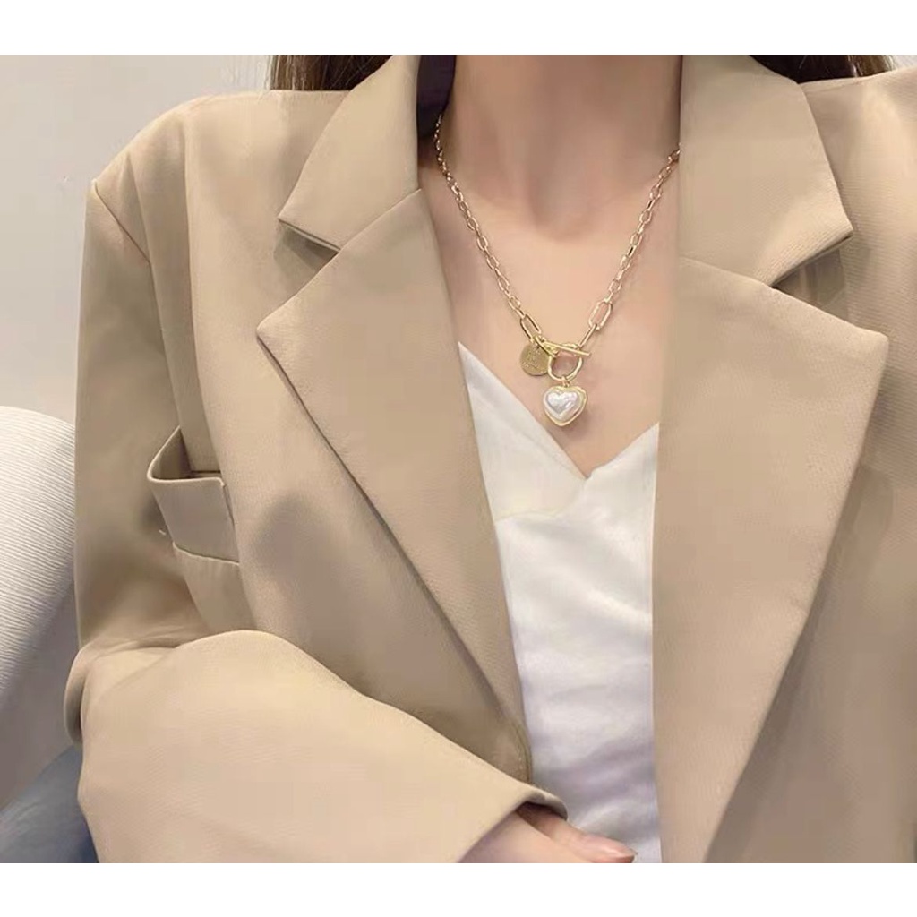 KALUNG RANTAI CHOCKER GAYA FASHION KOREA HIP HOP TITANIUM WARNA GOLD ROSEGOLD SILVER IMPOR HEART WHITE