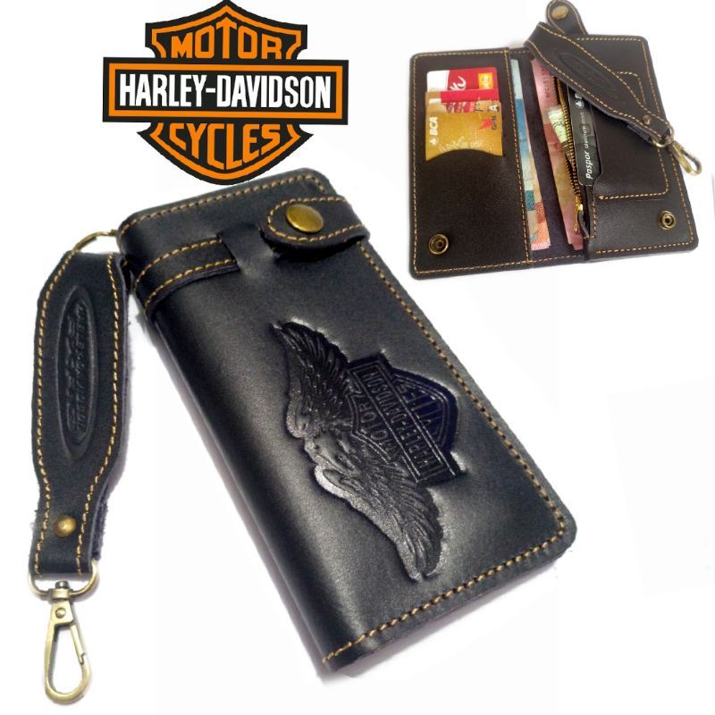 dompet panjang pria kulit asli 100% pure Harley Davidson Black 04