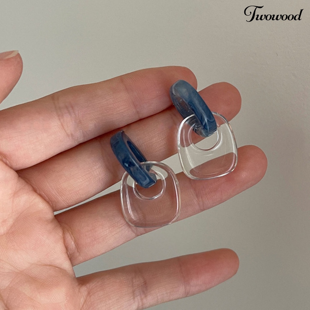 1 Pasang Anting Stud Bentuk Persegi Geometris Bahan Akrilik Warna Biru Untuk Aksesoris Liburan