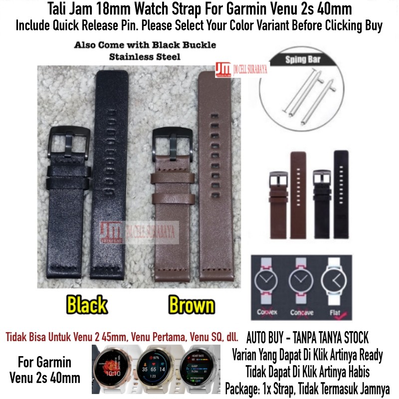 Tali Jam 18mm Watch Strap Garmin Venu 2s 40mm - Modern Leather Kulit