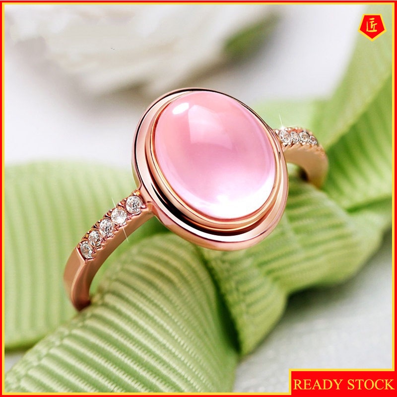 [Ready Stock]Ross Quartz Pink Crystal Ring Korean Style 18K Rose Gold