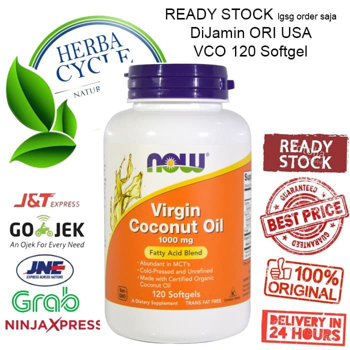 Now Foods Virgin Coconut Oil 1000 mg (120 Soft) Now VCO ORI USA Now Virgin Coconut Oil