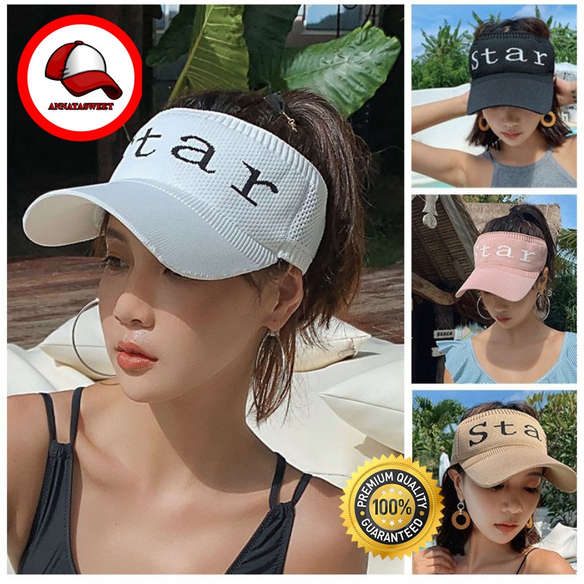 Topi Senam Wanita STAR Bahan Rajut Premium Import Topi Golf Wanita Topi Pantai Wanita Topi Wanita ZE