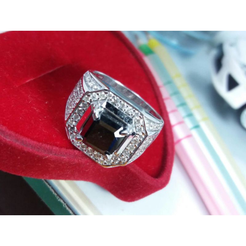 cincin full berlian pria mata utama natural berlian hitam berat 1carat keliling full berlian eropa r