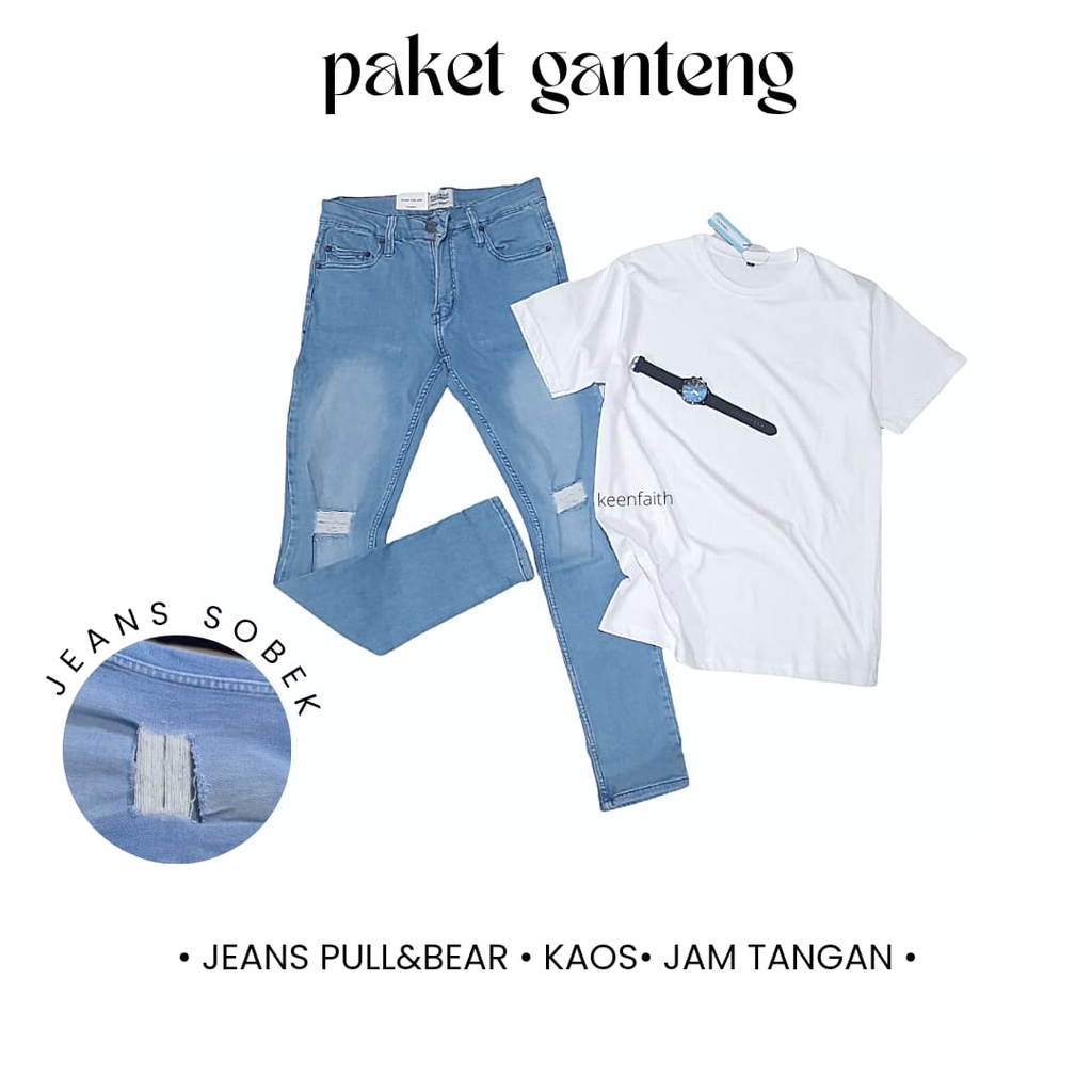 SEPAKET CELANA PULL N BEAR SOBEK SEPAKET CELANA JEANS KAOS DAN JAM TANGAN CELANA JEANS PRIA