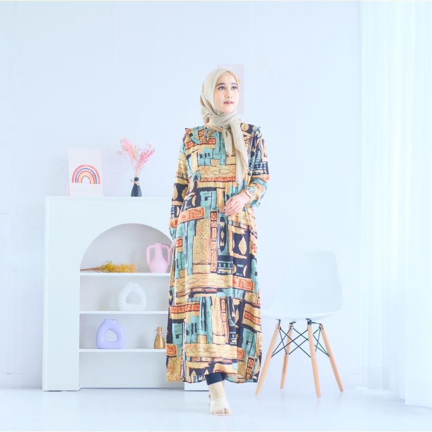 (RPA) GAMIS LANA MAXI MIDI DRESS BUSUI WANITA RAYON MOTIF UNIQLO