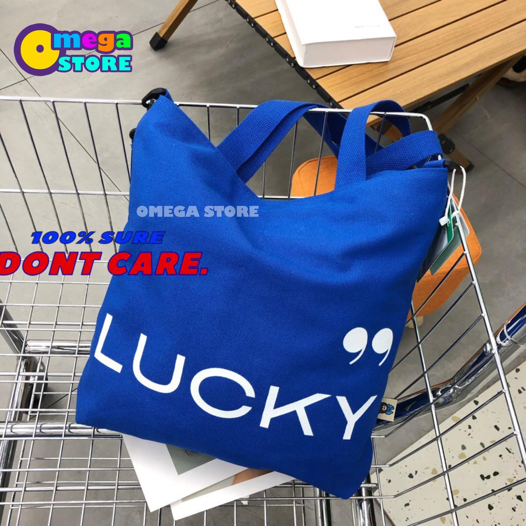 Tas Tote Bag Wanita Pria Resleting Terbaru Kekinian Motif LUCKY Fashion Korea Style Multifungsi  -263