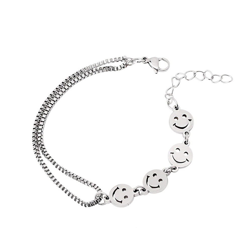 【COD Tangding】Smile Face Hip Hop Titanium Personality Bracelet New Fashion Cool Girl