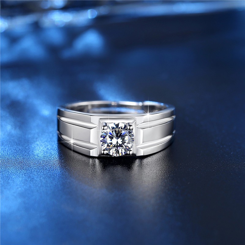 Cincin Pasangan Emas 18K Berlapis Platinum + Berlian bulat mengkilap