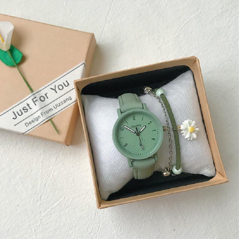 Jam Tangan Quartz Strap PU Analog Casual Gaya Retro Wanita & Pria Ulzzang Watch Korean Fashion JF083-HIJAU