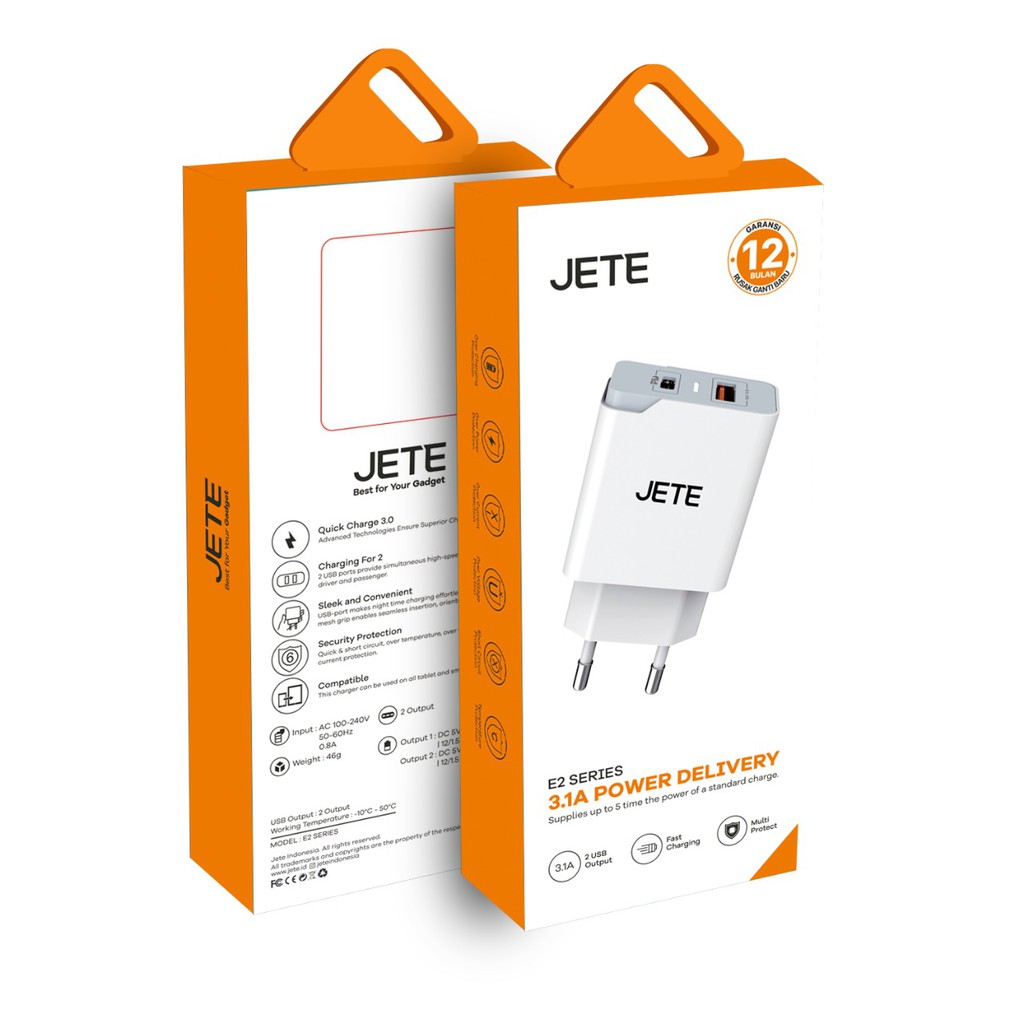 Adapter Charger QC 3.0 with PD JETE E2  - Garansi Resmi 12 Bulan