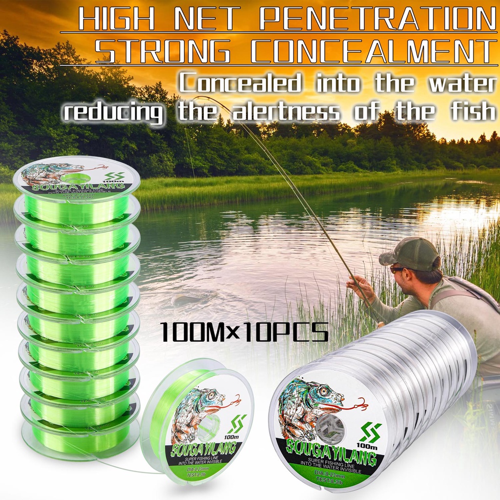 1000M 10* pcs Nolon Fishing Line 5.3-31.2 LB Kuat dan Tahan Lama Untuk Air Tawar Untuk Carp / Slive Carp / Balok