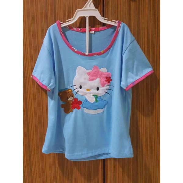 PRELOVED HELLO KITTY TOP BORDIR SIZE 6 / ATASAN BAJU LENGAN PENDEK ANAK CEWEK / BAJU RUMAH ANAK