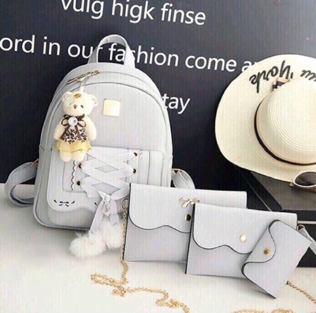 (COD)Tas Ransel Bacpack Pompom Fashion Wanita Korea Ransel Siswa Sekolah Menengah Pertama Sekolah Dasar Dalam Ransel Jepang Free Botol Minum Tas Anak anak