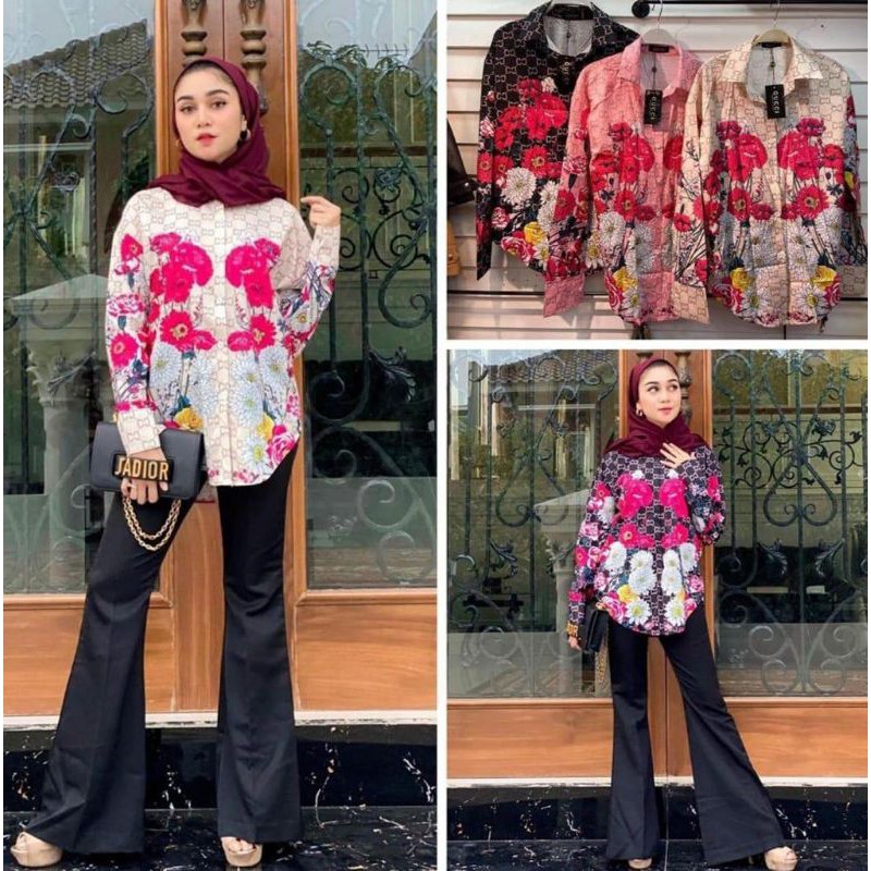 KEMEJA GUCCI MOTIF BUNGA IMPORT/KEMEJA IMPORT