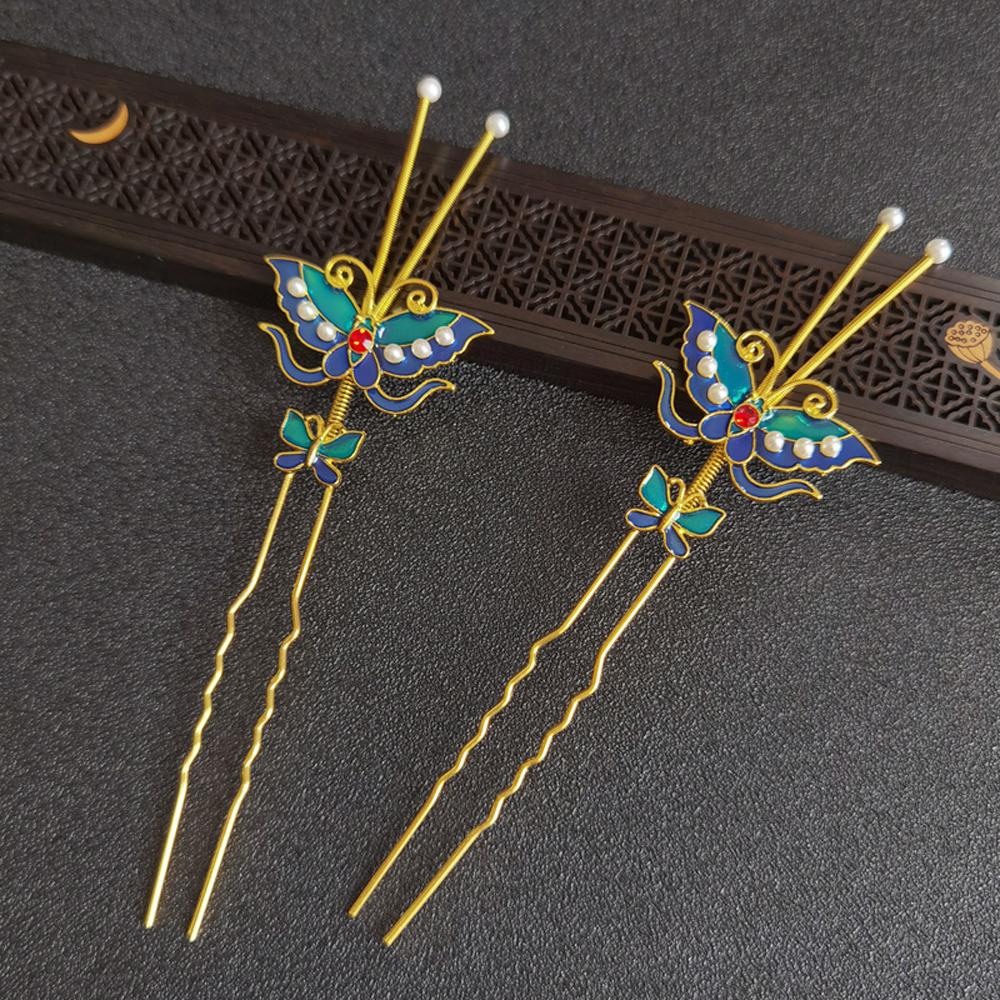 NICKOLAS1 Butterfly Hair Stick DIY Vintage Membuat Hairwear Metal Untuk Wanita Cosplay Pin Rambut Tetesan Minyak