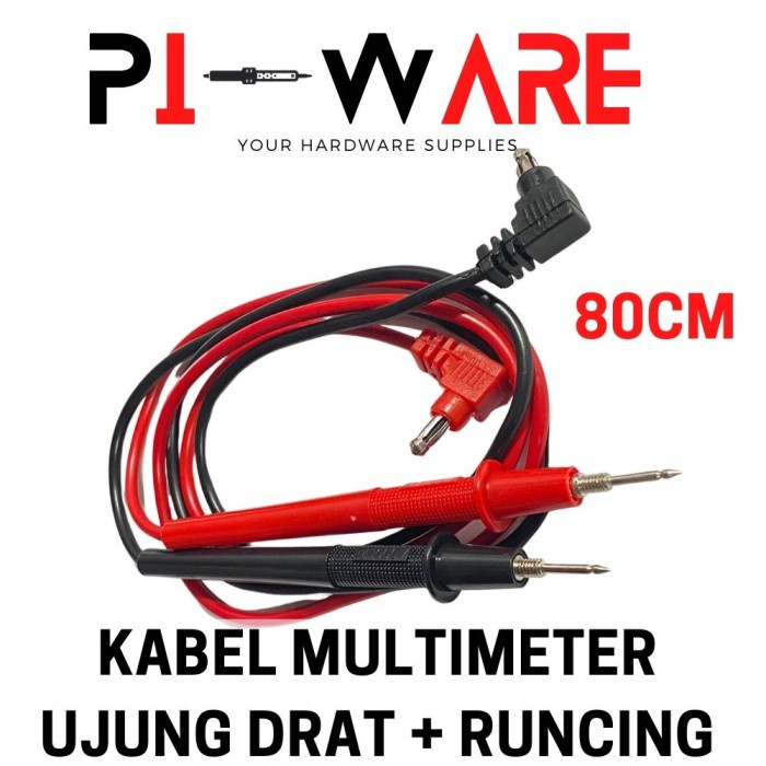 Kabel Multimeter Sepasang Merah Hitam Ujung Drat Tajam Panjang 80cm