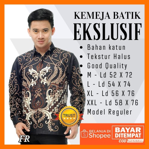 Kemeja Batik Lengan Panjang 021 PREMIUM BATIK HRB026 HEM BATIK MURAH SENO SOGAN BAKUNG PADI MANGGAR C8