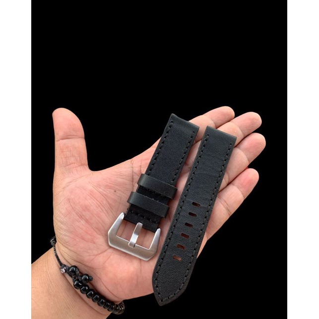 Strap Tali Jam Tangan Kulit Sapi Asli Hitam Full hitam