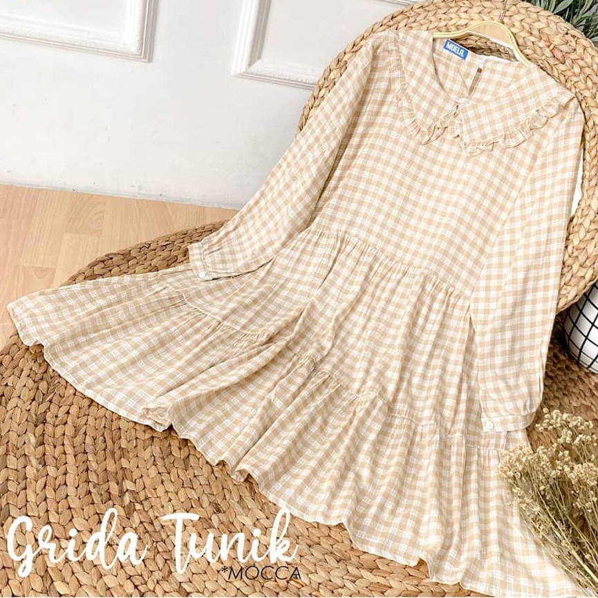 BEFAST - ZFF OOTD Tunik MIRAKU / Grida Tunik / Tunik Muslimah / Pakaian Wanita Lengan panjang / Tunik Casual Wanita / Outfit Wanita Muslimah Kekinian / Tunik Motif Kotak-Kotak / Trendy / Fashion Wanita Hijab / Terlaris