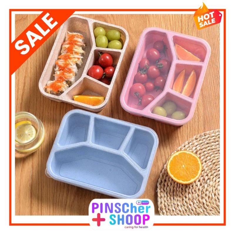 Kotak Makan 3 / 4 Sekat Lunch Box Jerami Tempat Bekal Anak