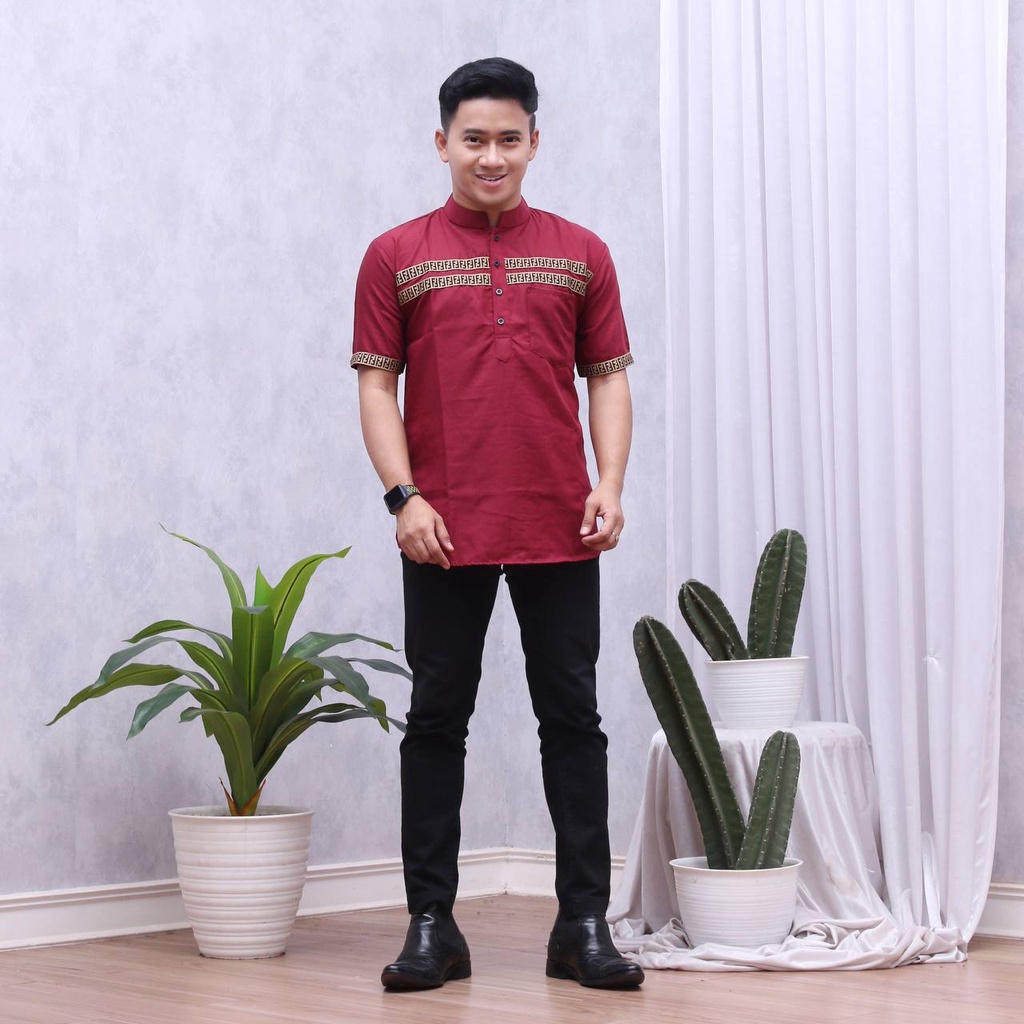 Koko Kurta Pria Dewasa Lengan Pendek FF Bahan Katun Toyobo Tojiro Import Adem // Coza Batik