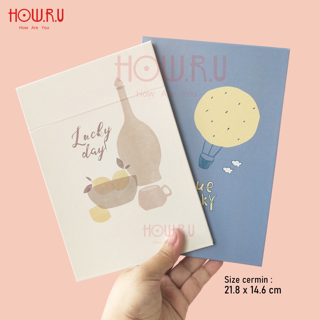 HOW.R.U | 21 x 14 cm - Cermin Lipat / Cermin Saku Korea Warna Pastel Motif Karakter Lucu