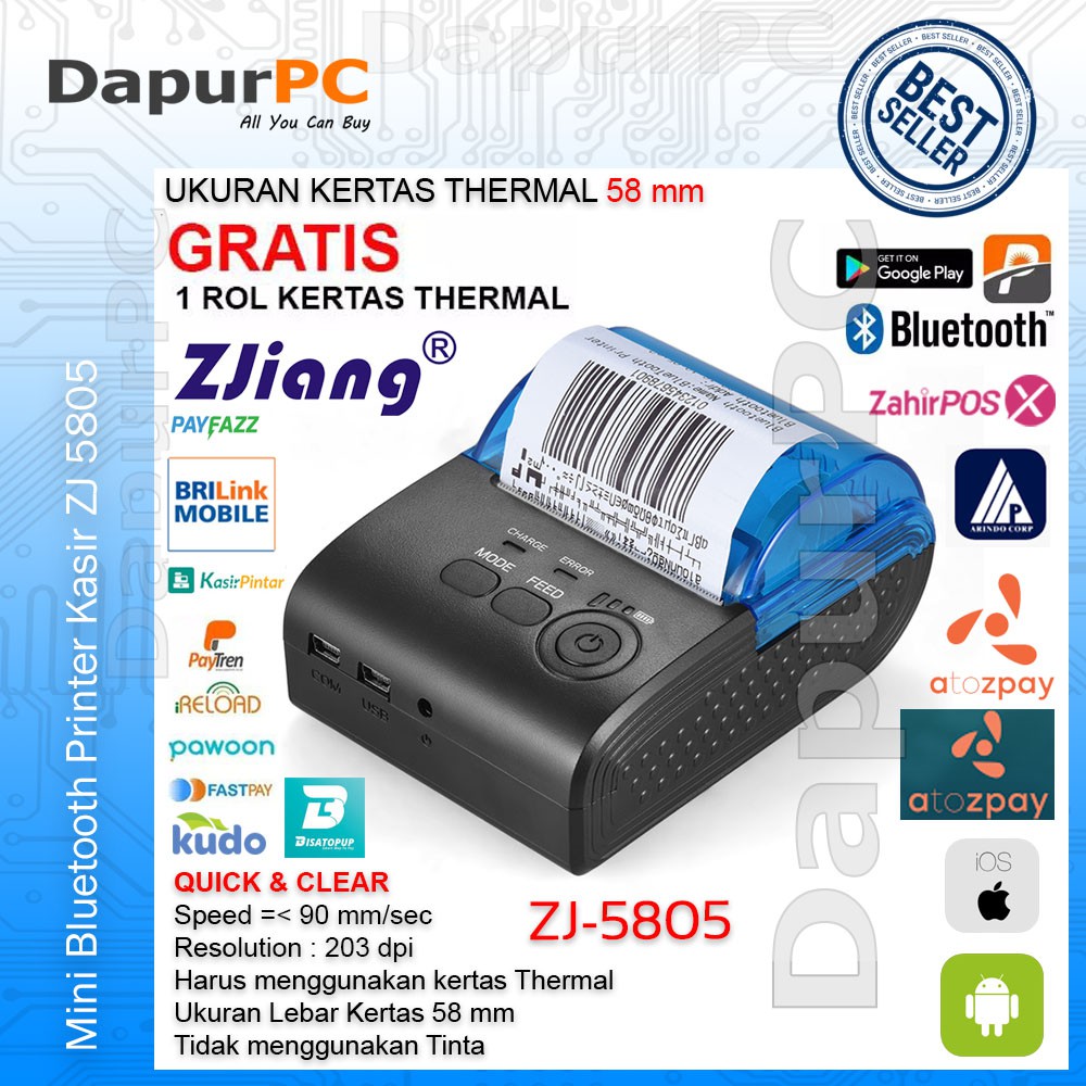 printer bluetooth zjiang 5805