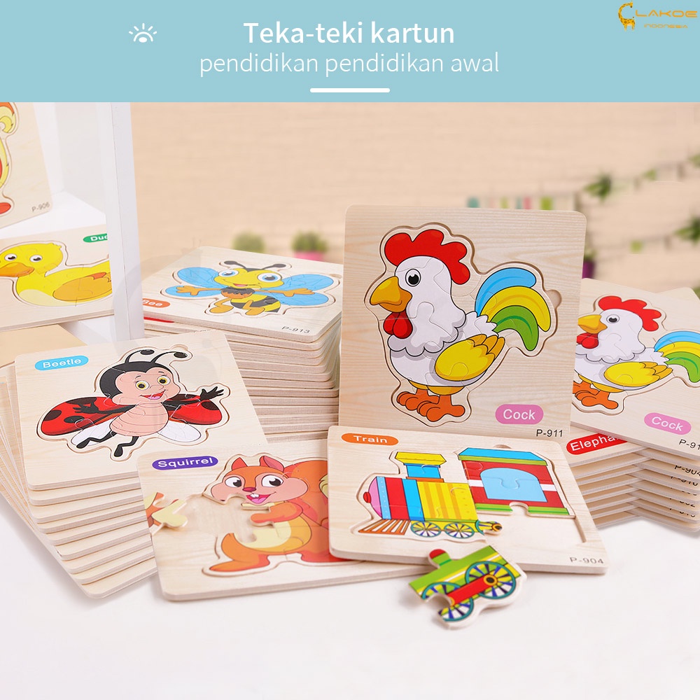 LAKOE Mainan puzzle kayu anak hewan kartun/Mainan Edukasi anak bayi / wooden puzzle toys