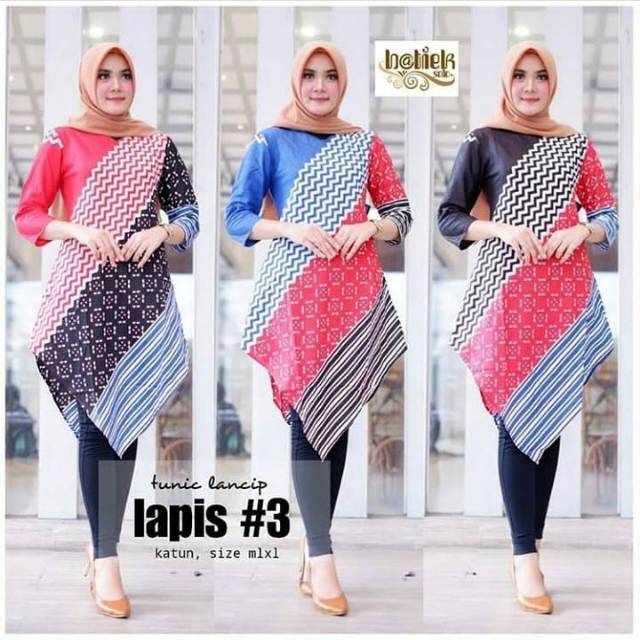 TUNIK BATIK LANCIP LAPIS 3 FASHION WANITA DISTRO BATIK PEKALONGAN BAHAN HALUS NYAMAN N ADEM DIPAKAI