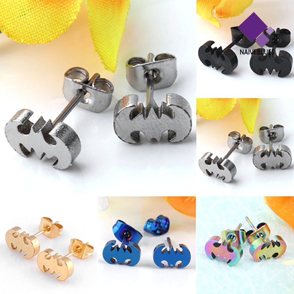 Naiveblue Anting Tusuk Bentuk Kelelawar Bahan Stainless Steel Untuk Pria / Wanita